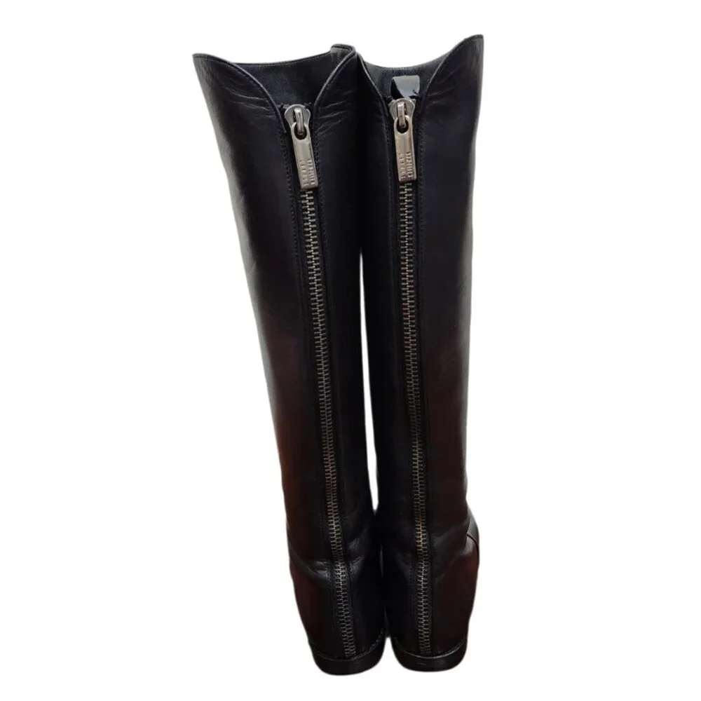 Stuart Weitzman Black Leather Knee High Riding Boots Side Zip Size 7.5 M
